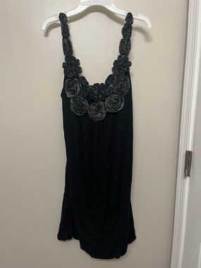 Black Mini Dress with Rose Appliqué Straps
